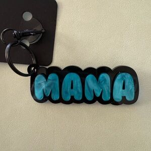 Mama keychain acrylic material.  marble blue or marble pink on black base